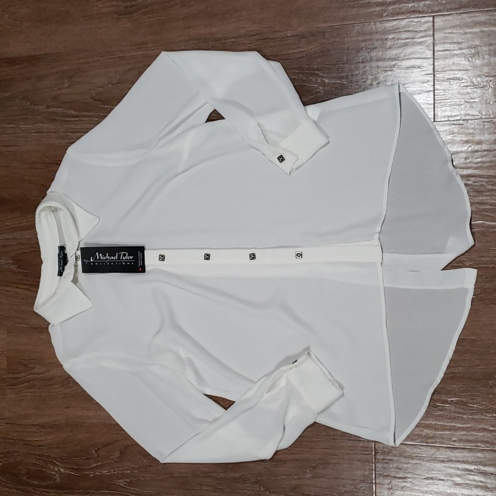 (M) NWT Michael Tyler Ivory Made in Canada Sheer Blouse Formal Occasion